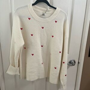 a new day Cream Sweater with Red Heart Details